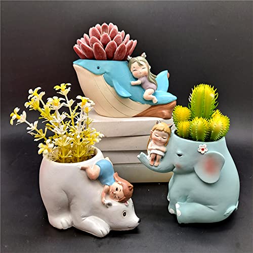 3D Girl Riding Elephant Concrete Flower Pot Molds Succulent Planter Silicone Molds Candle Pen Holder Mold Storage Box Mold Epoxy Resin Cement Clay Mould #TOP6