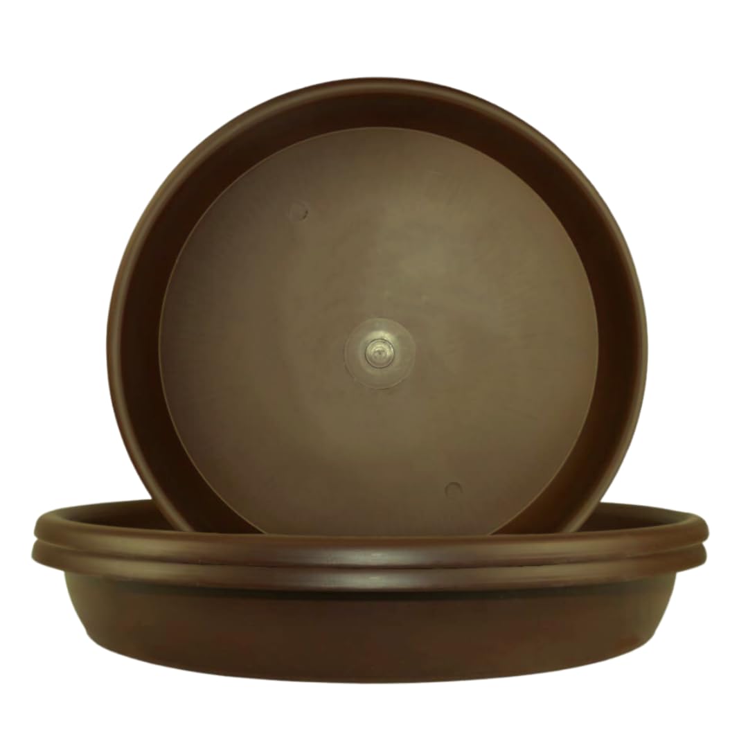 Elly Décor Set of 3 14" Modern, Resistant, Plates for Indoor or Outdoor Areas Durable Plastic Planter Saucer, Chocolate Brown