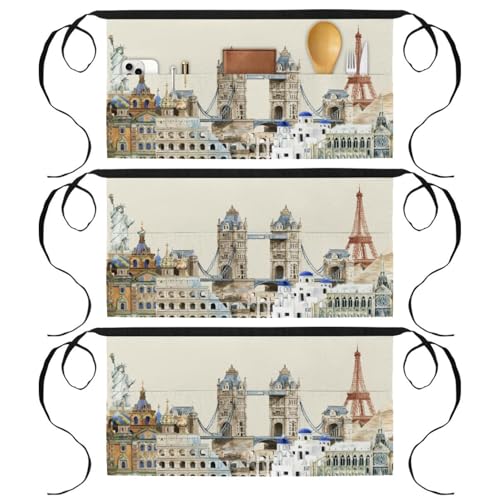 Tablier court de chef 3 poches demi tablier cuisine restaurant nettoyage lot de 3