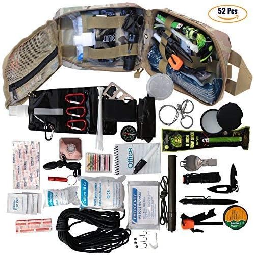 PEAK MASTER 52-Piece Lightweight Emergency Survival Kit - Essential Field Gear and First-Aid Supplies for All Outdoor Activities, Travel, Disaster Preparation