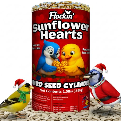 100% Sunflower Hearts for Birds – Premium Bird Seed Cylinders with Hole – Hulled Sunflowers Bird Seed – Sunflower Chips for Birds - Attracts Various Songbirds – No Mess Birdseed, USA Made (4' x 7.75')
