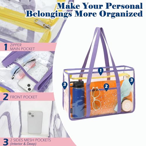 Image of Fammart Clear Beach Bag for Women, Large Pool Tote Cruise Vacation Essentials - Zipper Closure, Waterproof, Sandproof