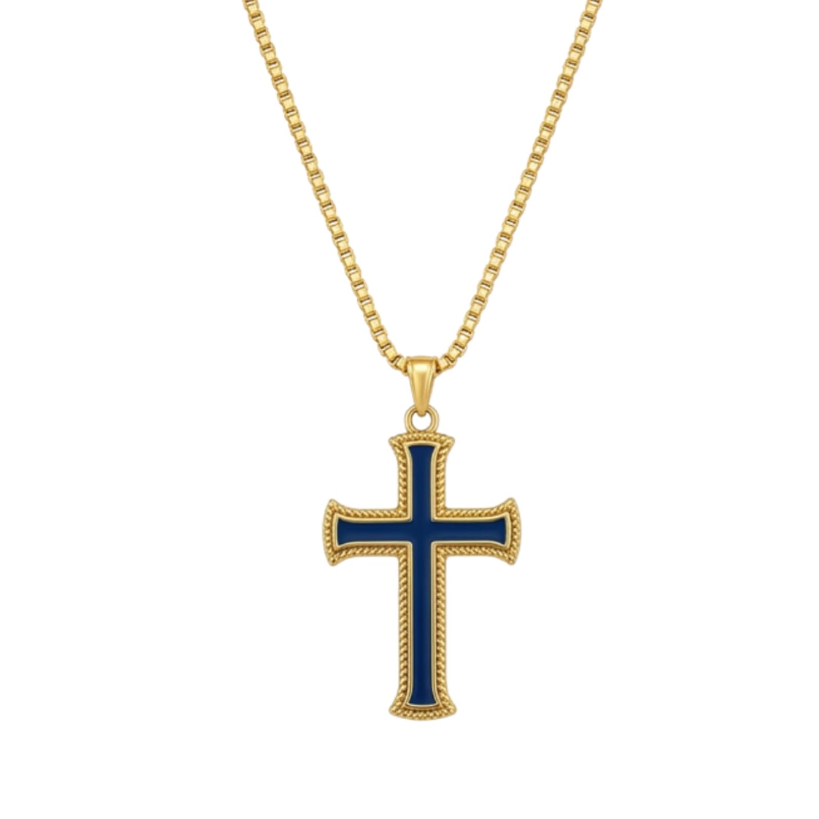czardonic Gold Plated Blue Enamel Cross Pendant with Box Chain Christian Locket for Men, Women and Boys Aesthetic Spiritual Protection Neck Chain Jewelry-picture-32