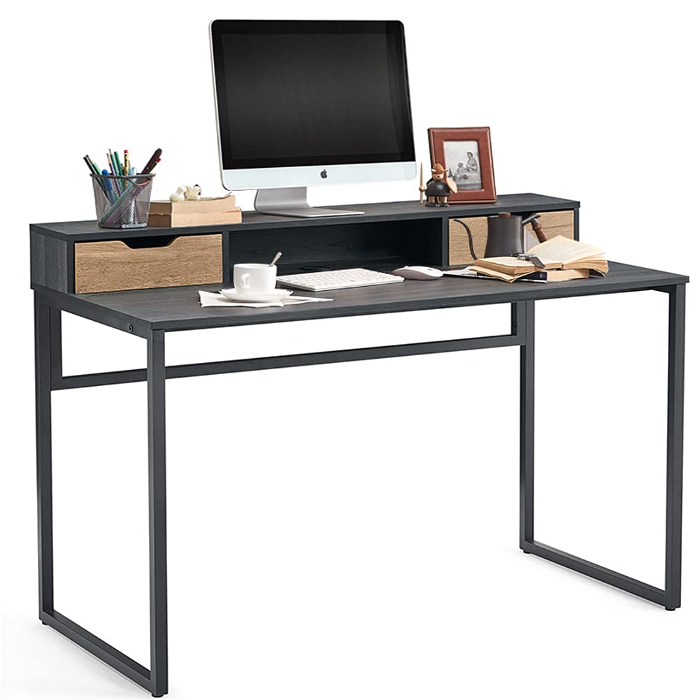 LINSY HOME 47 inch Home Office Desk Writing Study Gaming Desk with 2