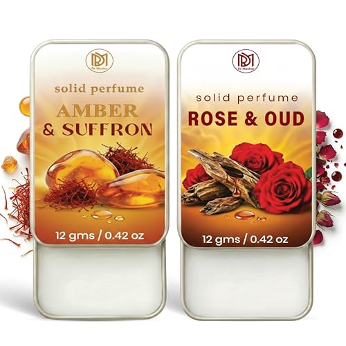 Image of Dr.Mashur Solid Perfume |Amber & Saffron&Rose & Oud Alcohol Free Wax Perfume Balm, Long Lasting | Pocket Tin 12g, Pack Of 2| Non Greasy Smooth Glide, Travel Friendly Unisex