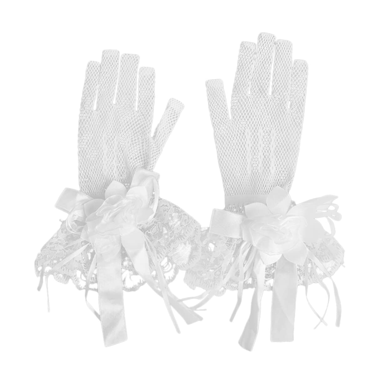 Abaodam Guantes de Novia de Malla y Encaje Floral Beige 1 Par