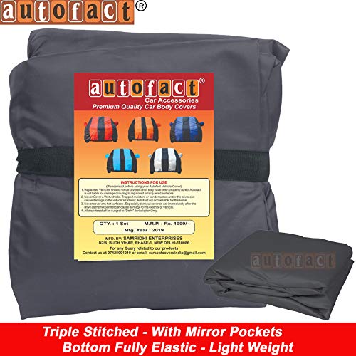 Image of Autofact Car Body Cover with Mirror Pockets Compatible for Renaults Duster (Triple Stitched, Bottom Fully Elastic, Dark Grey)