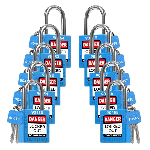 Cadenas de sécurité TRADESAFE lot de 10 bleus à clés différentes pour consignation industrielle