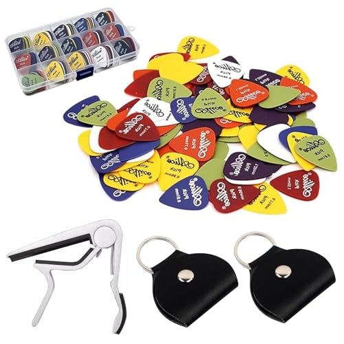 PEURULAK 60 PCS Púas para Guitarra,6 Grosores Mixtos con Cejilla y Estuche,Plectros ABS de Superficie...