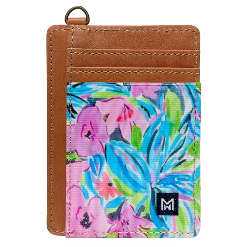 Image of Credit Card Holder Wallet for Women Slim Minimalist Wallet RFID Blocking Leather Wallets Elastic Front Pocket Wallet for Women, Flower-E, Minimalist