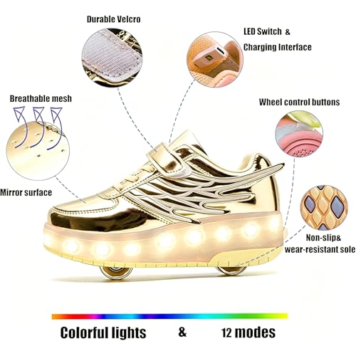 Image of Nsasy Roller Shoes Kids Roller Skates Shoes Girls Boys Wheels Shoes Become Sport Sneaker with Led for Children Gift