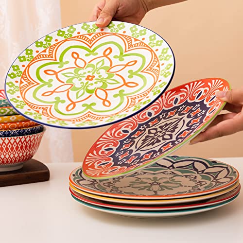 Lehaha Ceramic Dessert Plates Set Of 6-8.5 Inch Porcelain Round Small Dinner Plates Set, Serving Plates For Salad, Pizza, Colorful Lunch Plates, Microwave Safe, Vibrant Colors #TOP2