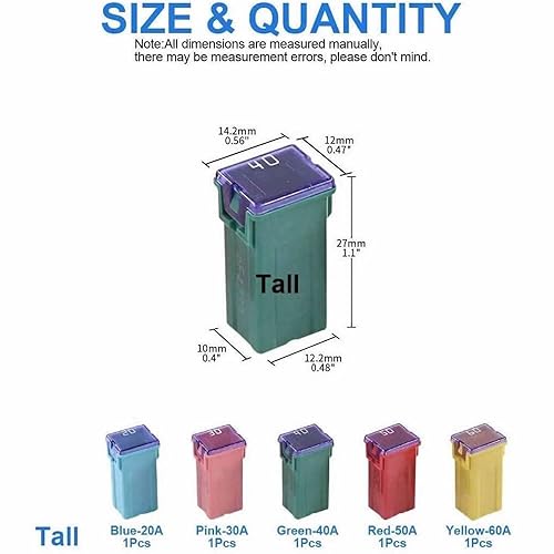 Miniatura 9 de Fusible JCASE de perfil altoestándar automotriz, fusible de 20 amperios, kit de fusibles para Ford, ChevyGM, Nissan y Toyota, camionetas, autos y SUV