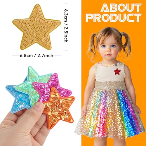GYGYL 20 peças de lantejoulas Star Iron em remendos, remendos coloridos de estrelas brilhantes borda