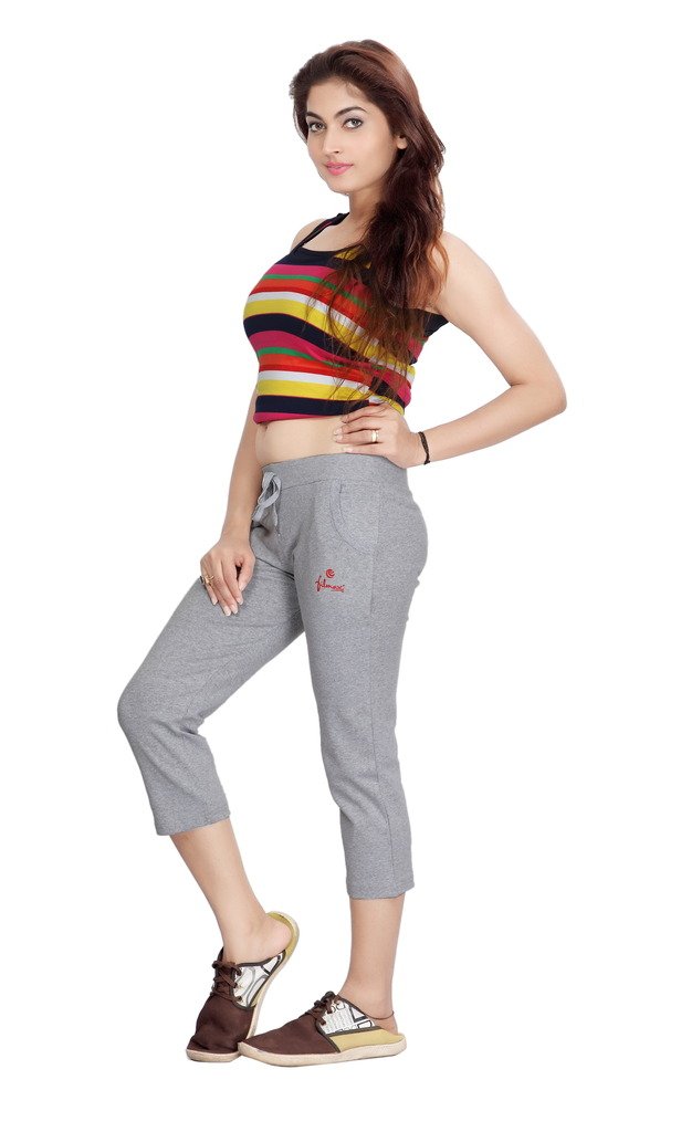 FILMAX® Originals Women Cotton Lycra Rib Solid Multipurpose Casual Capri (FX1-5301_Melange Grey_5XL) 1