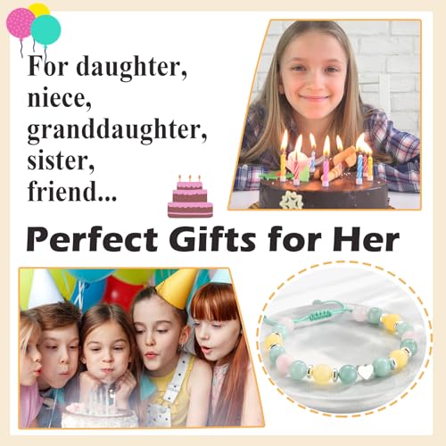 Image of 9 Year Old Girl Birthday Gifts 9th girls gifts heart Charm Stone Bracelet for Daughter /Granddaughter /Niece /Friends