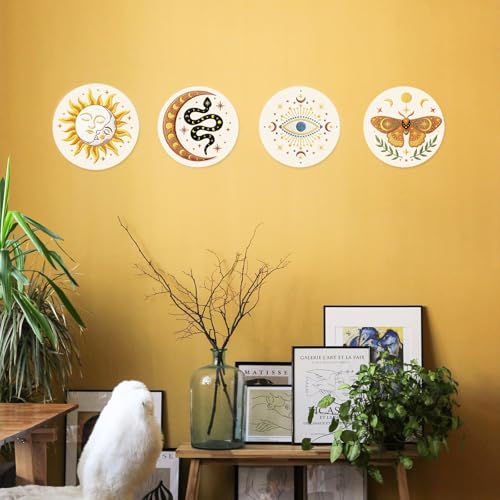 Image of INFUNLY 4pcs Evil Eyes Embroidery Starter Kit for Beginners Moth Cross Stitch Kits for Adults Sun and Moon Stars Snake Stamped Stitches Embroidery Sewing Kit with Patterns Instructions for DIY