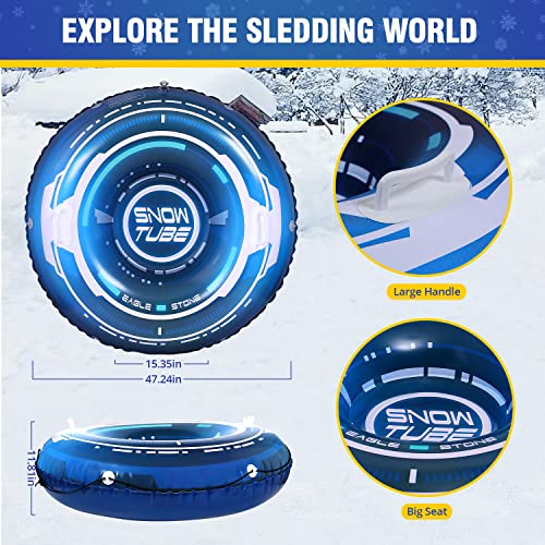 Large Snow Tube With 4 Snow Patch, Durable 47 Inch Inflatable Snow Sled With Rope, Heavy Duty Snow Tube Made By K80 Pvc Thicker Material, Waterproof Winter Toy, -30°F Resistant #TOP5
