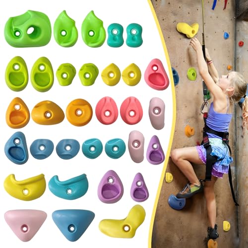 SREHRLY 32 PCS Rock Climbing Wall for Kids,Rock Wall Climbing Holds,Adults Climbing Wall Grip Kits Holds Up to 230 lbs for Outdoor Indoor Home Playground Climbing Wall Holds（Pastel Color）