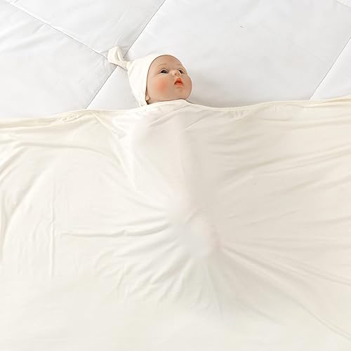 Miniatura 8 de Manta grande de punto de jersey para bebé, manta de recepción suave y elástica para recién nacidos con sombrero, grande 47 x 47 pulgadas (natural)