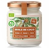 NaturaleBio Huile de Coco Bio Vierge 200 ml. Crue et Pressée à Froid. Organique et Naturel. Huile Bio Native Non Raffinée. Pays d'origine Sri Lanka.