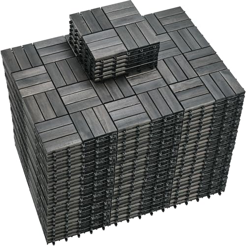 PrimeZone 162 PCS Solid Acacia Wood Interlocking Patio Deck Tiles