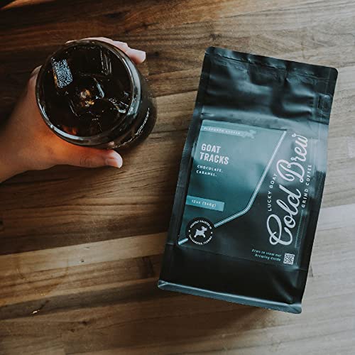 Lucky Goat Cold Brew Coffee | Goat Tracks | Chocolate & Caramel Flavored | Medium Body Roast | Sweet | Specialty Grade 100% Arabica | Course Ground Coffee Grinds | Sugar Free, Gluten Free, Keto 12Oz #TOP3