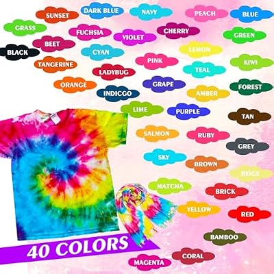 Tie Dye Kit - 40 Colors Permanent Fabric Dye with Rubber Bands, Gloves, Table Cover, Apron for Kids and Adults Tie-Dye Art - All-in-1 Textile Paint Dye for DIY Shirt, Hoodie Clothing Painting