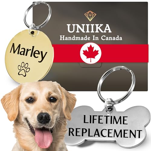 UNIIKA Personalized Custom Dog Tags Engraved Pet Canada (Lifetime Replacements) - Medaille Pour Chien et Chat Personnalisée, Deep Engraved on Both Sides (Small, Silver)