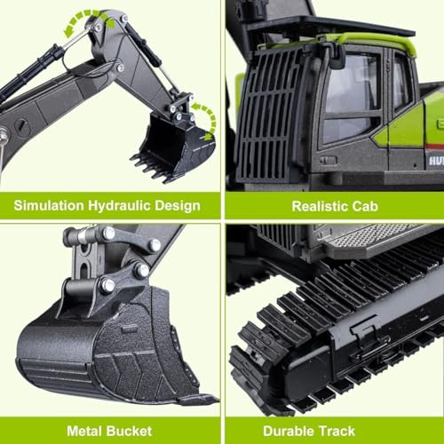 Image of Unbreakable Friction Powered Excavator Truck with All Moving Parts Pull Back Vehicle Engineering Long Crane Die cast Alloy Model Construction Toy for Kids Boys Girls