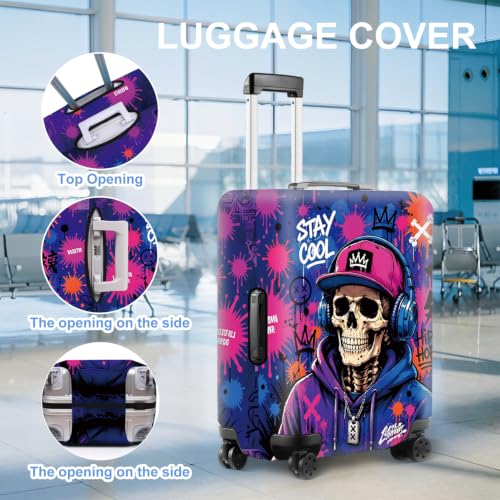 Image of Skull Luggage Cover Protective Suitcase Protector with Graffiti Art, Elastic Washable Travel Baggage Cover Fits 32-34 Inch Suitcase, Cool Hip Hop Skull Design for Men Women,XL