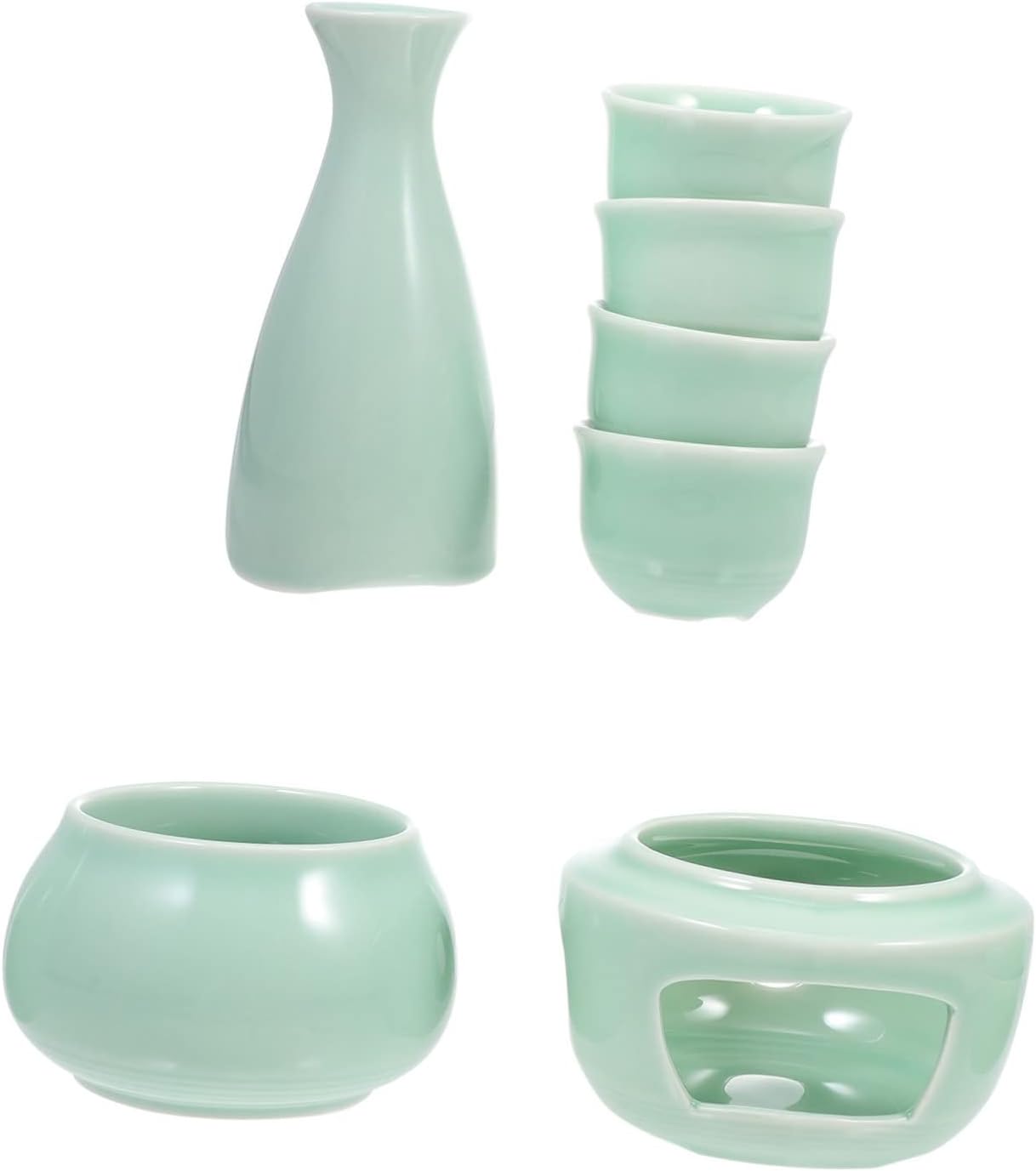 PRETYZOOM Japanese Sake Serving Set Warmer Ceramic Wine Dispenser and Small Cups for Hot Cold Sake for Entertaining or Special Occasions