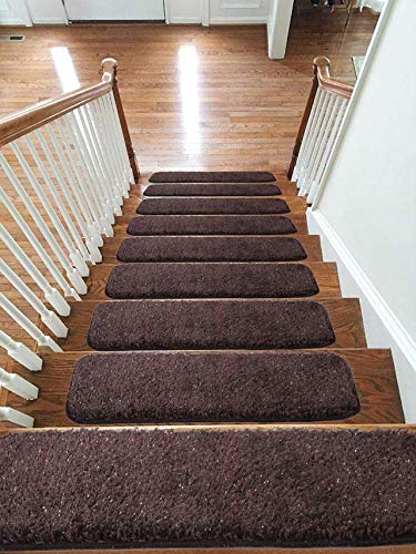 emmahome Shaggy Glitter Carpet Stair Treads NON-SLIP MACHINE WASHABLE Mats/Rugs, 22x67cm, 25mm Thickness -London (Brown, 15)