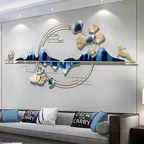 3D Metal Wall Decor Deer Ginkgo Biloba Leaves, Handmade Modern Home Decor Wall Sculptures Wall Hanging Artwork Decoration For Living Room Bedroom Kitchen 130X59Cm (Color : With Light) #TOP1
