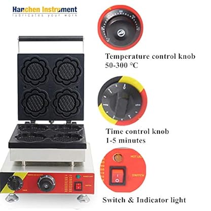 Hanchen Blume Form Belgischen Waffeleisen Bäcker 4 STÜCKE Kommerzielle Waffeleisen Maschine NP-508 mit Temperatur/Zeitsteuerung Antihaftbeschichtung CE 220V – Bild 3