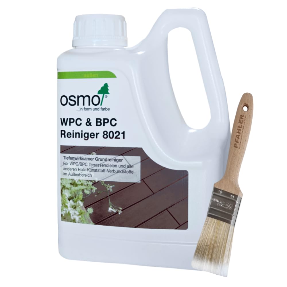 OSMO WPC & BPC Reiniger 1L 8021 Inkl. Gratis PFAHLER-Pinsel. Tiefenwirksamer Grundreiniger für WPC/BPC Terrassendielen und alle anderen Holz-Kunststoff-Verbundstoffe