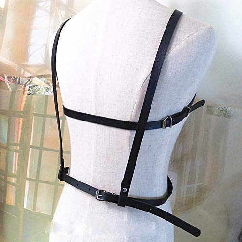 Women's Punk Waist Belt Body Chain Gothic Black Leather Chest Harness Adjustable with Buckles and O-Rings Costume2