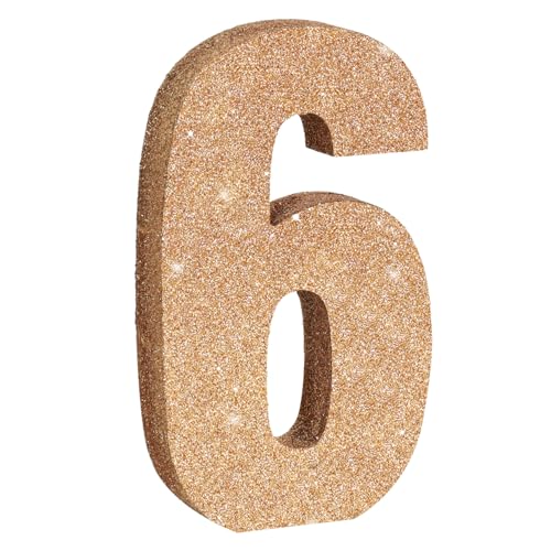 7.8 Inch Rose Gold Glitter Number 6 Wooden Table Centerpiece Decor
