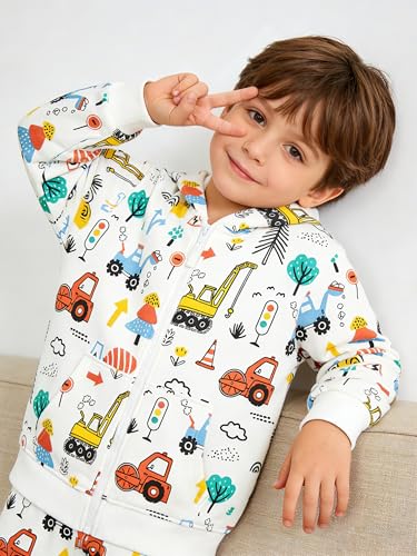 Image of Popshion Boys Toddler Cartoon Dinosaur Hoodies Jacket Cool Long Sleeve Zipper Hooded Sport Sweatshirt Coat for Kids 1-7 Years