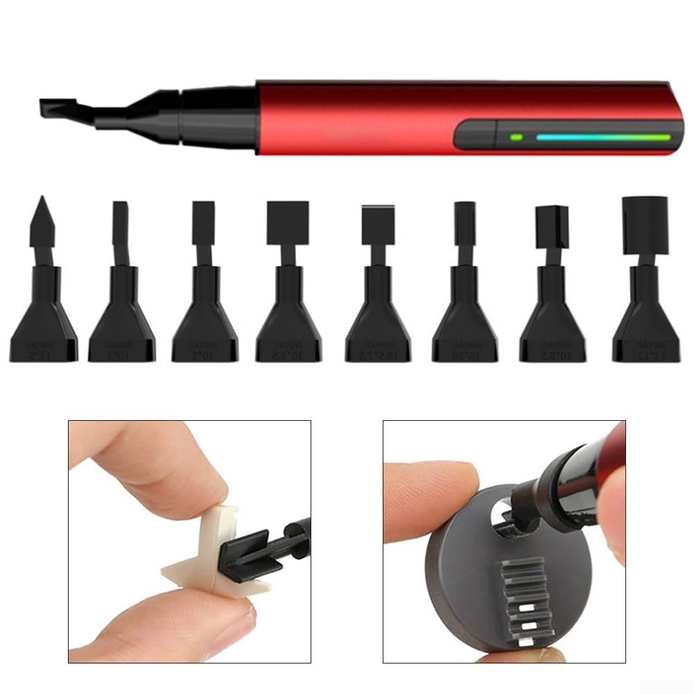 Juego de lijadora alternativa, bolígrafo de lijado eléctrico de 3 velocidades, 2800-3600 CPM con 8 puntas de nailon para tallado de madera, arcilla, pulido, manualidades, color rojo