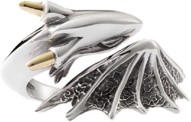 DOCCESTU Stainless Steel Dragon Ring - Cute Open Adjustable Punk Gothic Animal Vintage Jewelry Protector Flying Ring