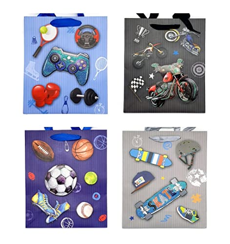 Image of Crackles Games and Sports Theme Printed Paper Bags for Gifting Eco Friendly Gift Paper Bags with Handles (Pack of 12)