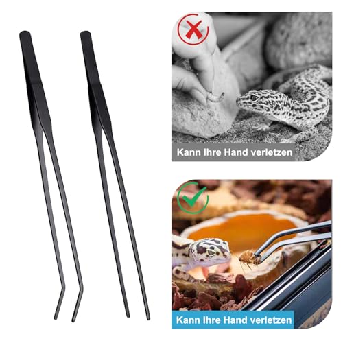 2 Stück Pinzette Lang, 27CM Erade/Gebogen Aquarium Pinzette Set mit Aufbewahrungstasche, Edelstahl Futterpinzette für Wasserpflanze Pflanzenpinzette Reptilien Futterzange (Schwarz)