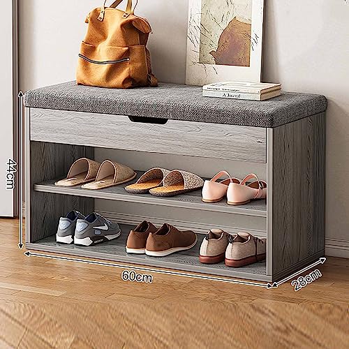 Banc de rangement à chaussures gris pour optimiser les petits couloirs - 2
