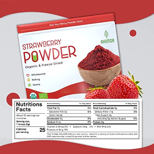 Organic Freeze Dried Strawberry Powder 8 oz | USDA Certified | Vegan Vitamin Food | Natural Organic Fruit Powder