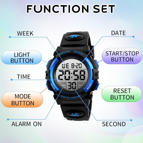 Image of Dayllon Kids Digital Watch Boys Outdoor Sports 50M Waterproof Girls Watches Alarm Clock 12 /24 H Stopwatch Calendar for Ages 3-15 Boy Girl Wristwatch Kids Gift