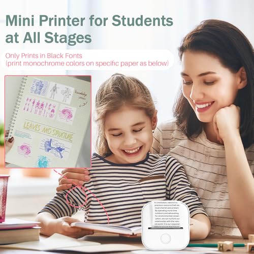 Memoking Mini Portable Printer - T02 Inkless Pocket Thermal Sticker Maker Mini Sticker Printer Mobile Label Maker for Student, Gift, White (Bunny Case Not Included).