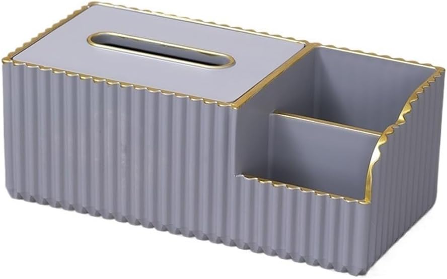 Tissue Box Cover Multi-Function Tissue Dispenser Rectangular Chinese Desktop Tissue Holder for Home Bathroom Living Room (Multi-Colour Available) Tissue Box(Gris)