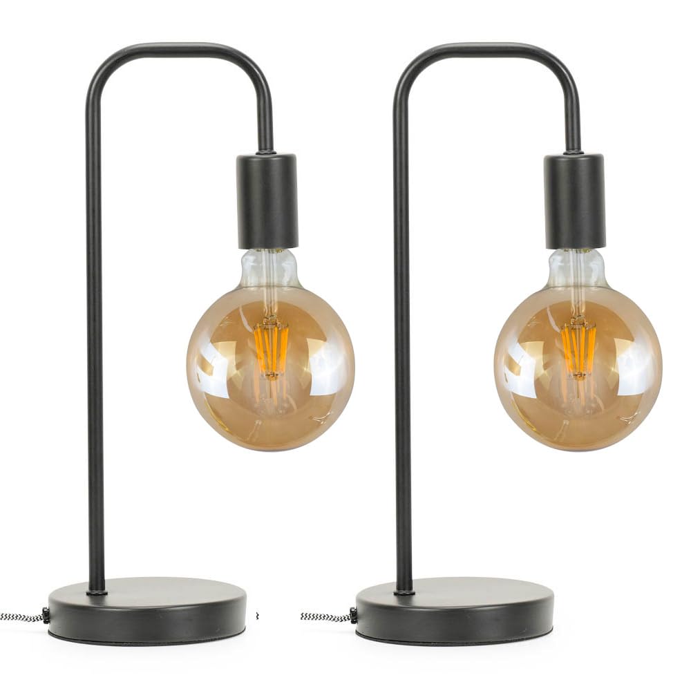 Valuelights Bronx Black Metal Led Table Lamp 2 Pack