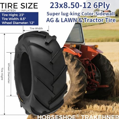 Image of HORSESHOE TRAKEHNER Super Lug-King 2 New Ditch Witch Trencher AG Farm Lawn Tractor Tires Color-Sidewall Heavy Duty (23x8.50-12 6Ply)
